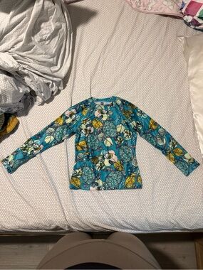 Tea Collection Teal Floral Long-Sleeve Swim Rashguard